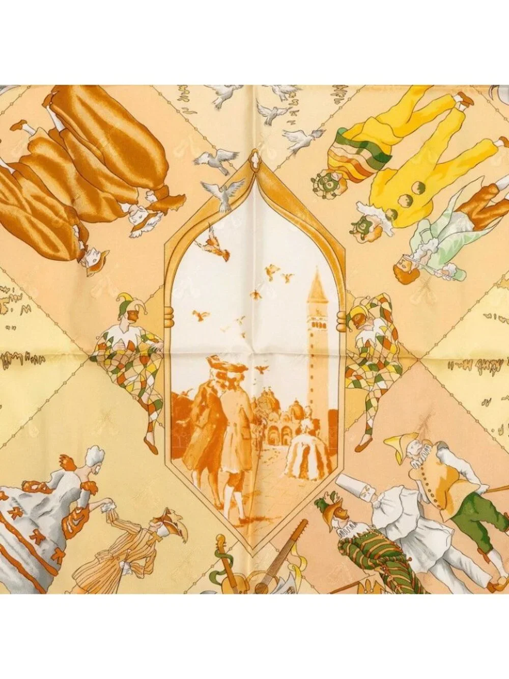 Hermes Carre 90 le Carnaval de Venise Scarf Beige Silk